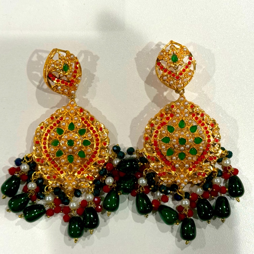 Red and green gold plated earrings